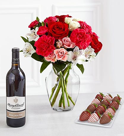 Deliciously Decadent Precious Love Bouquet, Strawberries, and Wine